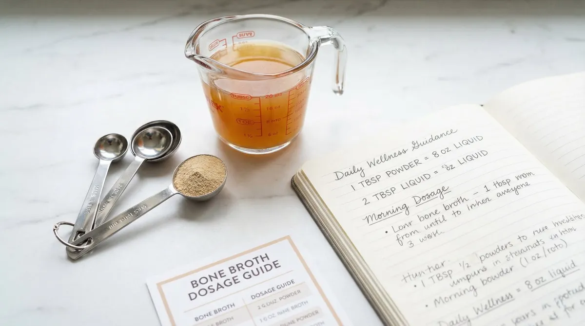 Een kop bone broth op een houten tafel