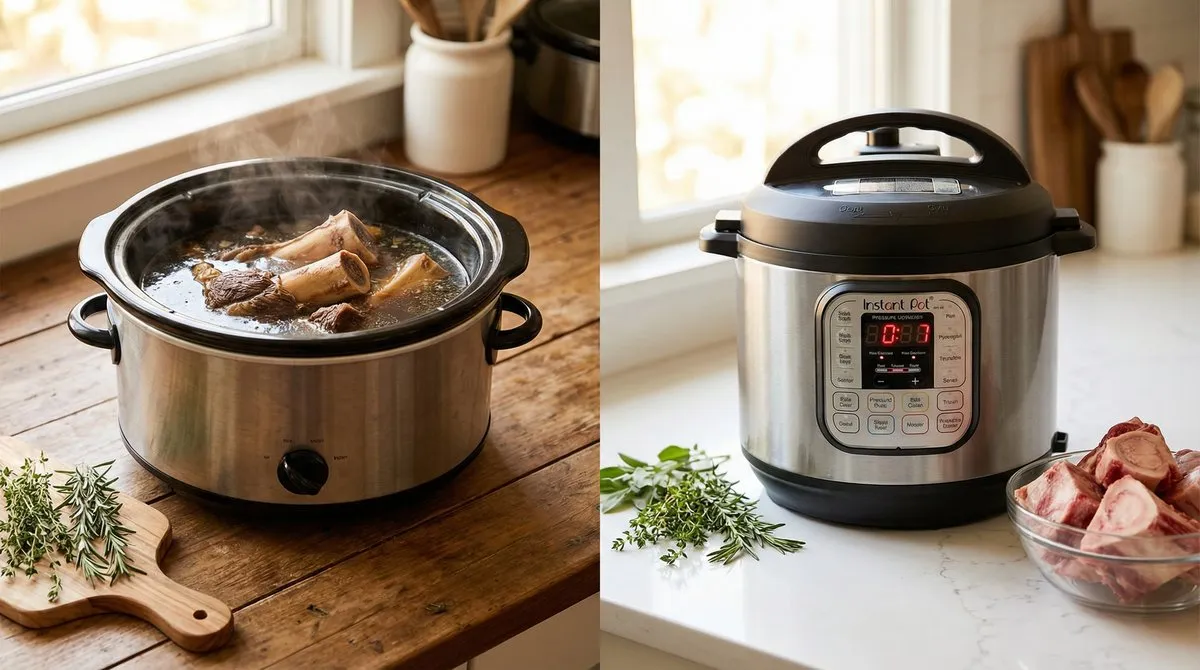 Bouillon suddert langzaam in een pan