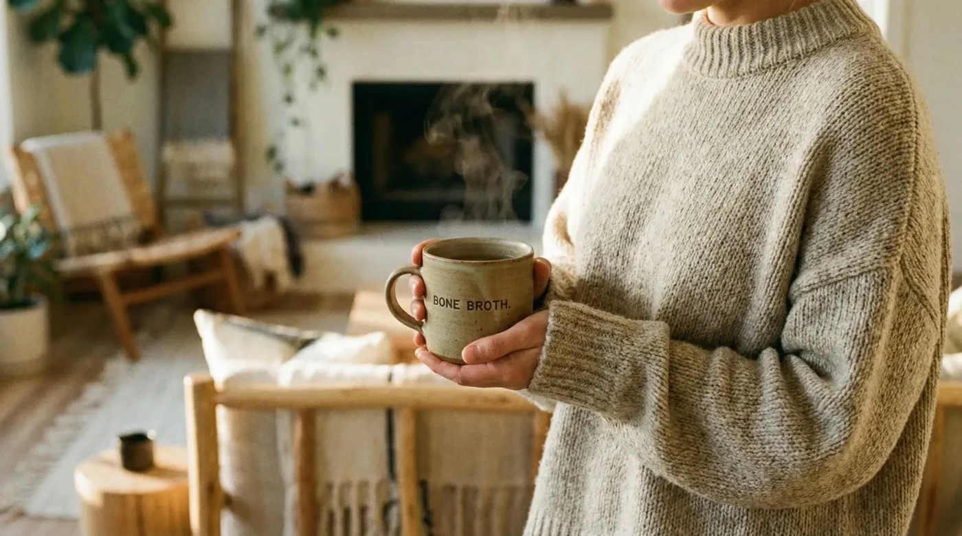 Een kop bone broth tijdens het vastenvenster