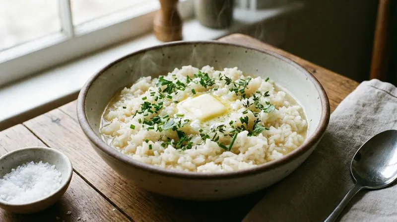 Rijst gekookt in bone broth